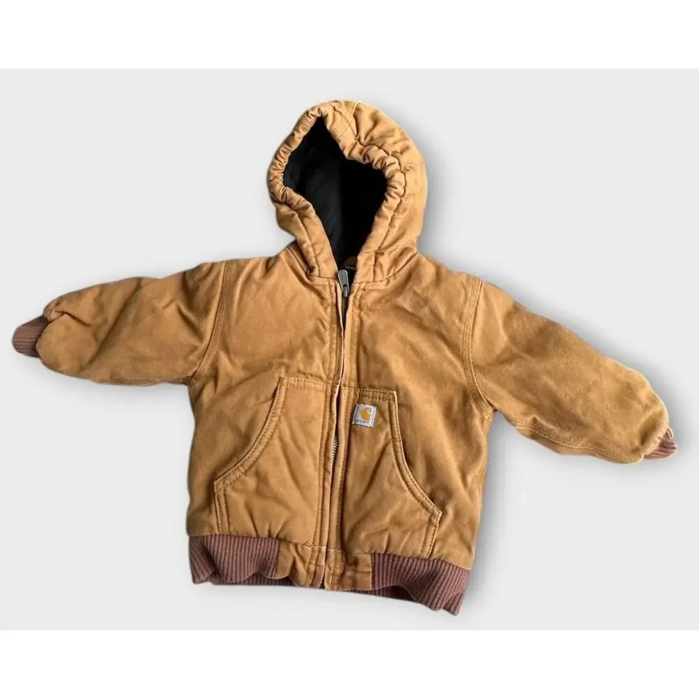 Carhartt Baby Toddler Jacket 18M Brown Hooded Quilt Lined Full Zip Coat 18 Month